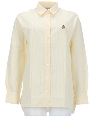 Maison Kitsuné Dreaming Fox Striped Cotton Casual Shirt - Natural