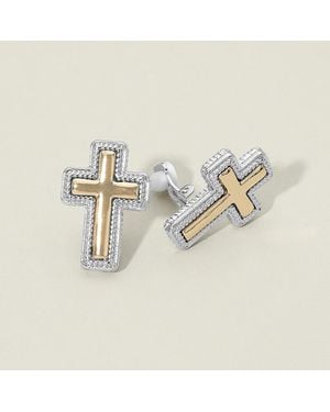Fashnzfab Two Tone Metal Cross Clip On Earrings - Metallic