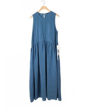 Apuntob Long Linen Dress - Blue