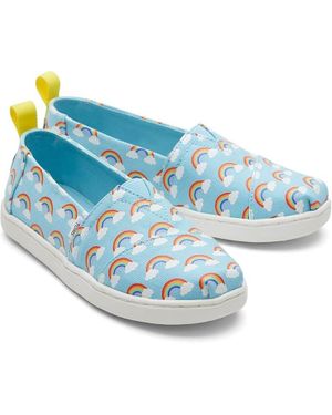TOMS Alpargata 10020129 Flat Printed Canvas Loafer Shoes Jobb989 - Blue