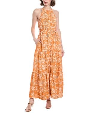 Hermoza Hilde Linen-Blend Midi Dress - Orange
