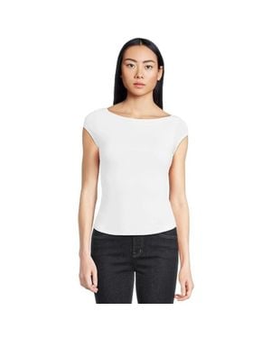 Free People Katie Knit T-Shirt Modal Boat Neck Back Tie Gbo2682 - White