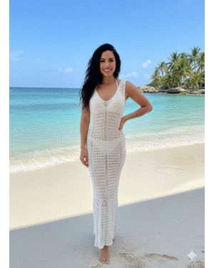 TRUEDAMES Long Maxi Dress Cover Up Beach Crochet - Blue