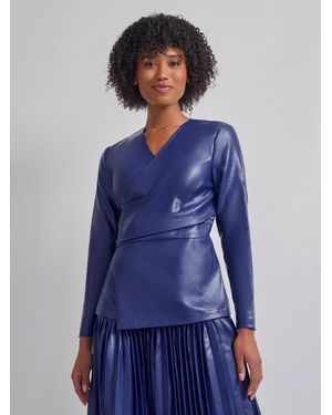 Misook Tailored Fit Vegan Leather Tie Back Jacket - Blue