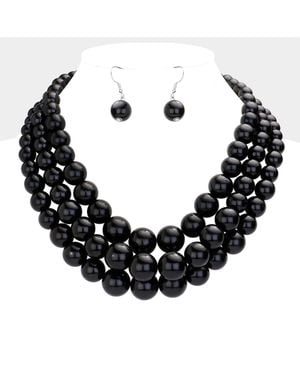 Fashnzfab Pearl Layered Chunky Necklace - Black