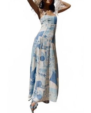 Trendsi Cutout Back Printed Square Neck Maxi Dress - Blue