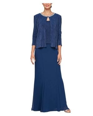 Alex Evenings Mother Of The Bride Dress With Embellished Jacket - Blue