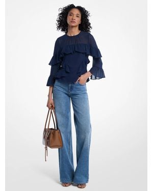 Michael Kors Ruffled Georgette Blouse - Blue