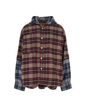 PDF Striped Hooded Shirt - Brown