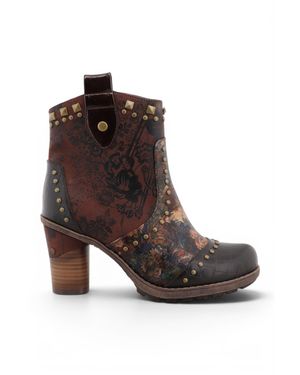 Mustang Floral Heeled Ankle Boots - Brown