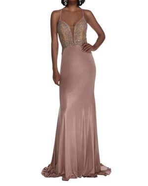 Alyce Paris Beaded Top Prom Dress - Brown