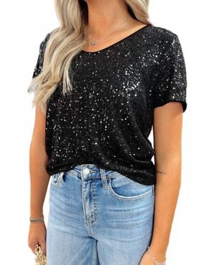 Pretty Bash Sequin Short Sleeve Top - Black