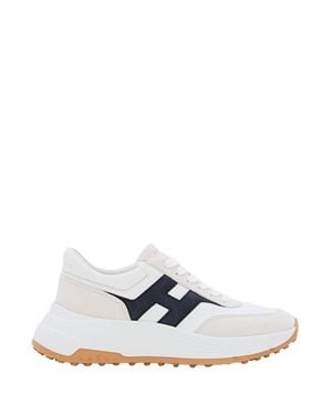 Hogan Leather Lace-Up Sneakers With Suede Accents And Bold Logo Detail - White