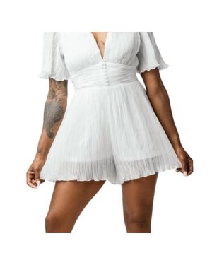 The Sang Pleated Plunge Romper - White