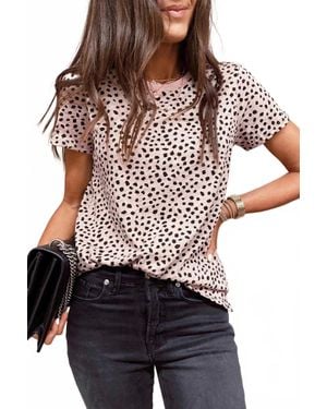 Shewin Apricot Cheetah Print O-Neck - Red