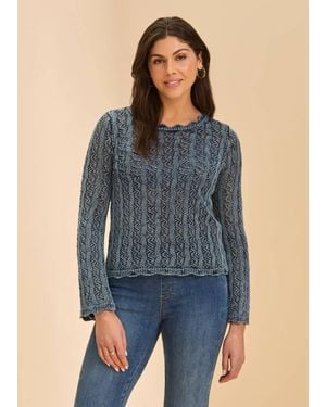 Fdj Open Weave Long Sleeve Sweater - Blue