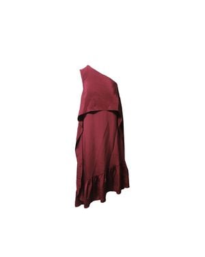 Tibi One-Shoulder Silk Ruffle Midi Dress - Red