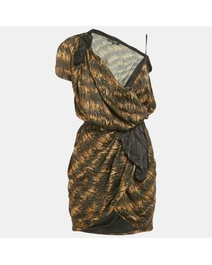 Isabel Marant Printed Satin Asymmetric Wrap Mini Dress - Green