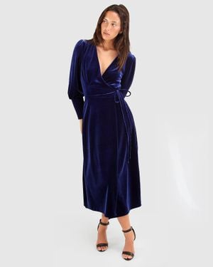 Belle & Bloom Current Mood Velvet Wrap Dress - Blue