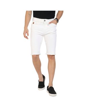 Campus Sutra Ripped Hem Denim Shorts - White