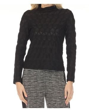 Joseph Ribkoff Ruched Textured Mockneck Fitted Top - Black