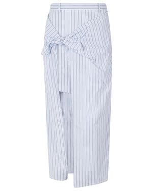 Isabelle Blanche Heavenly Striped Front-Knot Cotton-Blend Midi Skirt - White
