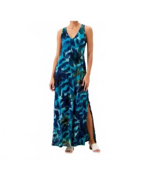 Karen Kane Side-Slit Burnout Maxi Dress - Blue