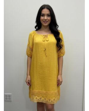TRUEDAMES Mlle Gabrielle Solid Short Sleeve Dress - Yellow