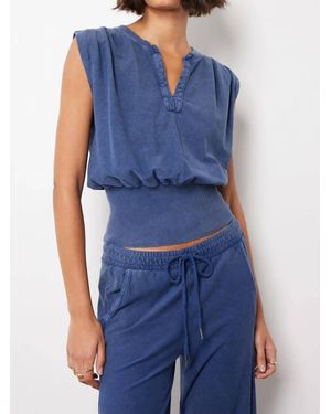 Bobi Split Neck Ribbed Tee - Blue