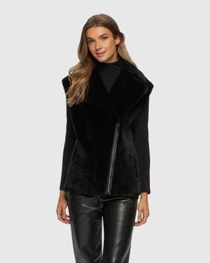 Gorski Shearling Lamb Zip Vest With Grooved Pattern - Natural