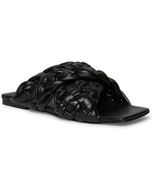 Steve Madden Marina Faux Leather Square Toe Flat Sandals - Black