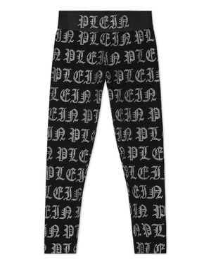 Philipp Plein Jogging Leggings Gothic Plein Strass - Gray