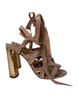 Casadei Wrap Around Textured Heel Sandals - Brown