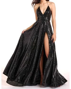 Ava Presley Halter Neck A-Line Sequin Gown - Black