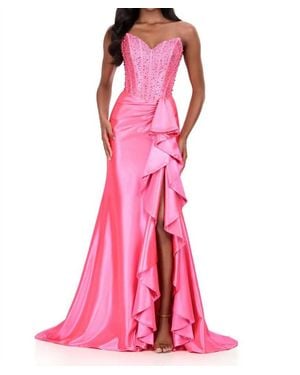Ashley Lauren Strapless Fitted Ruffle Dress - Pink