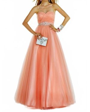 Alyce Paris Strapless Beaded Waist Tulle Gown - Orange