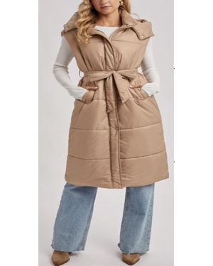 Bluivy Long Line Belt Puffer Hooded Vest - Blue