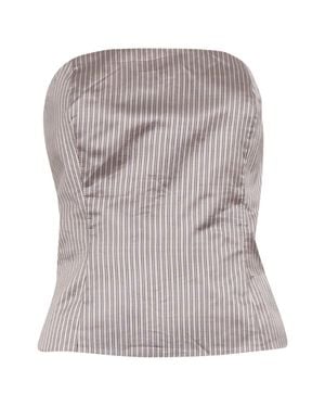 Emporio Armani Pinstripe Silk Woven Bustier Top - Gray