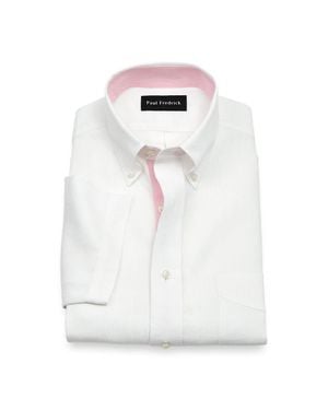 Paul Fredrick Slim Fit Non-Iron Linen Solid Dress Shirt With Contrast Trim - White