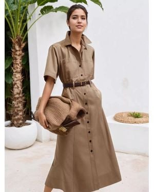 TRUEDAMES Button Front Short Sleeve Shirt Dress - Natural