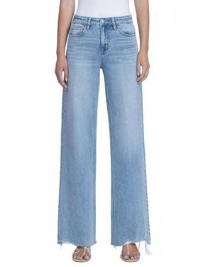 Flying Monkey High Rise Full Length Raw Hem Wide Leg Jean - Blue