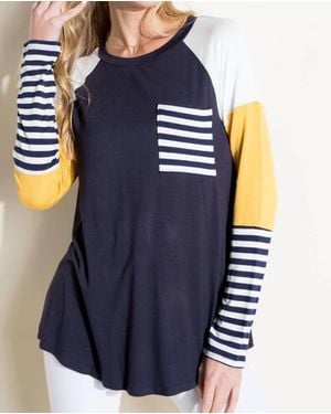 Nic & Jo Colorblock Multicolored Longsleeve Top - Blue