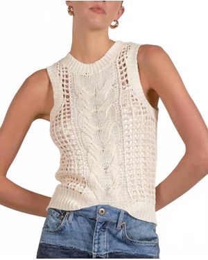Elan Open Knit Sleeveless Sweater Tank - White