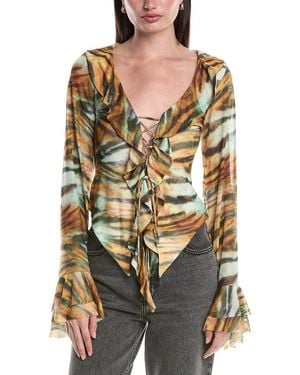 AFRM Cadence Ruffle Front Lace-Up Top - Gray