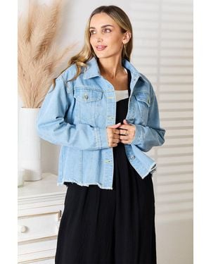 TRUEDAMES Double Take Dropped Shoulder Raw Hem Denim Jacket - Blue