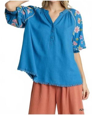 Umgee Floral Embroidered Top - Blue
