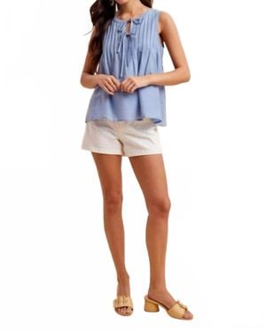 In-Loom Pintuck Cotton Blouse - Blue