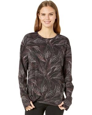 Halston H By Top Printed Stretch Thumbhole Long Sleeve Jdm1974 - Black