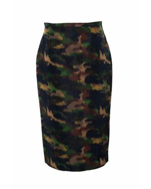 Rochas Pre-Loved Paris Camouflage Printed Midi Skirt - Black