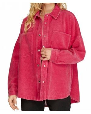 She + Sky Washed Corduroy Shacket With Front Pockets - Red